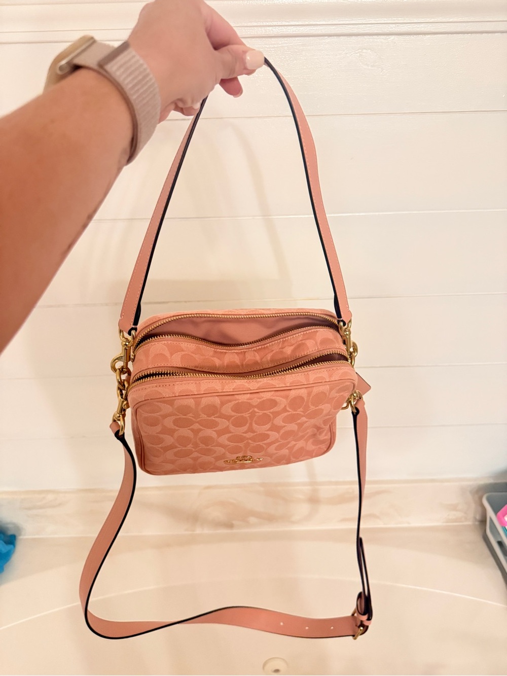 Coach Pink Signature Denim Carey Crossbody Bag